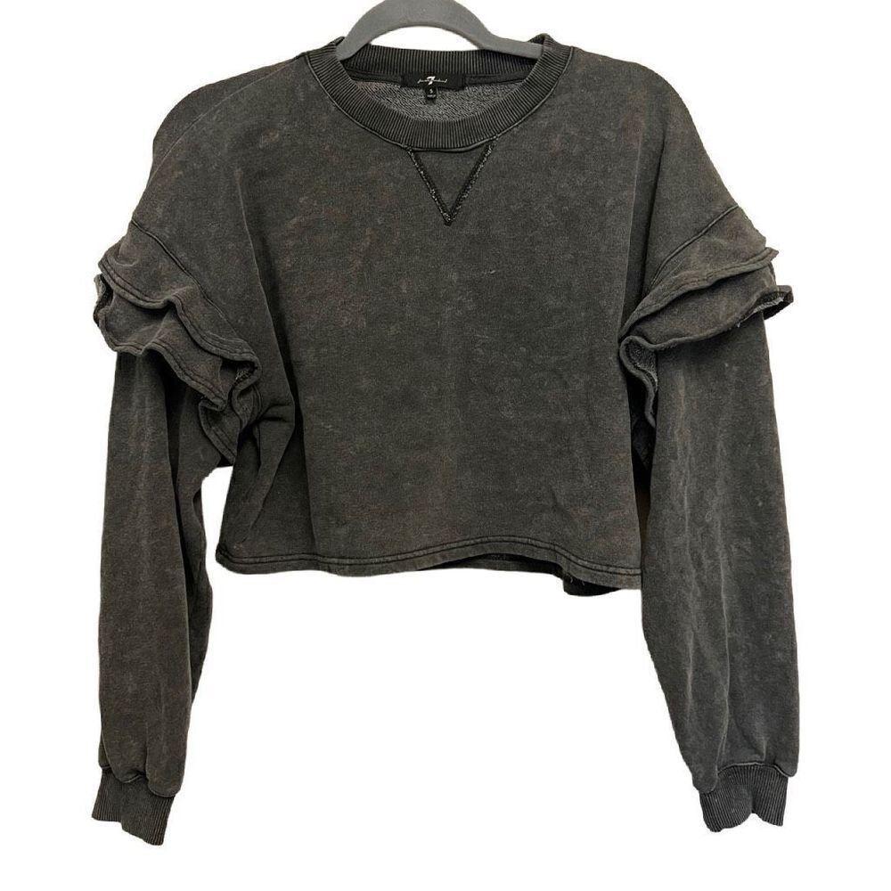 7 For All Mankind Gray Cropped Crewneck Sweater Size Small